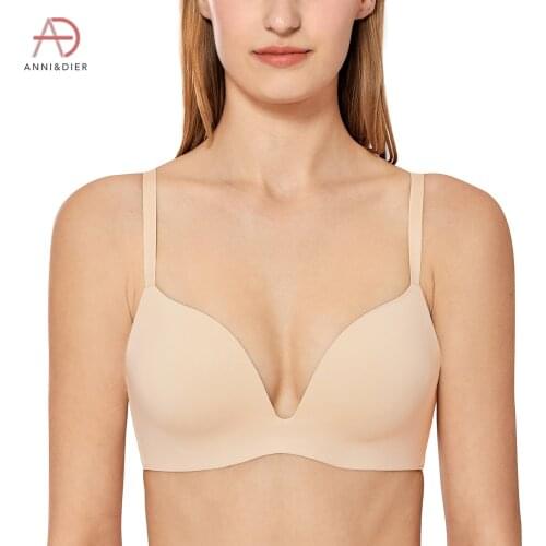 Womens Comfort Push Up Plunge Bra Seamless Padded Wireless T-Shirt Bras