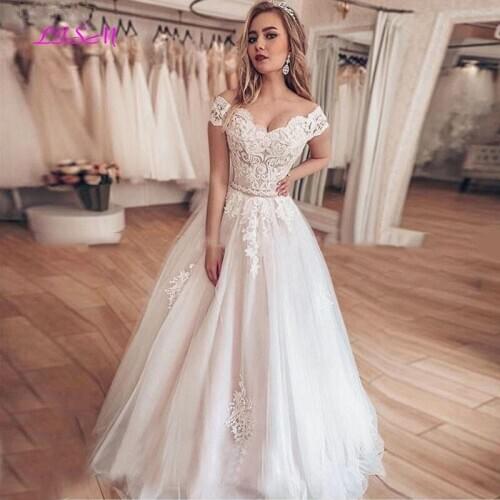 Lace Wedding Dress A-Line Vestidos de novia Off The Shoulder Sexy Bridal Gowns Lace Up Back Wedding Gowns