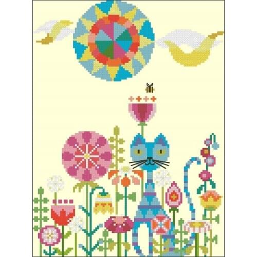 Magazine-Garden Kitten Counted Cross Stitch 11CT 14CT 18CT Cross Stitch Kits Embroidery Needlework Sets