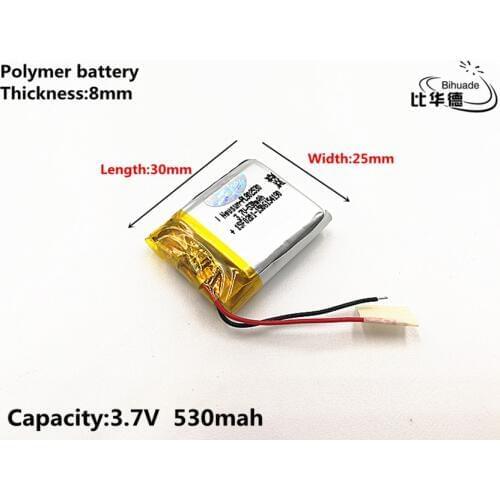 1pcs/lot Good Qulity 3.7V,530mAH,802530 Polymer lithium ion / Li-ion battery for TOY,POWER BANK,GPS,mp3,mp4