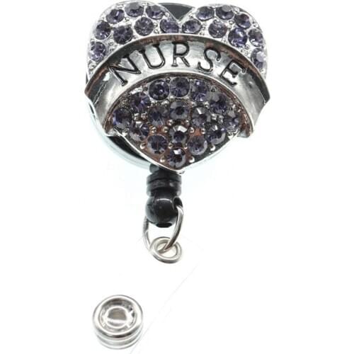 10PCS Purple Heart Retractable Badge Reel Student Nurse Exihibiton ID Name Card Badge Holder Office Supplies