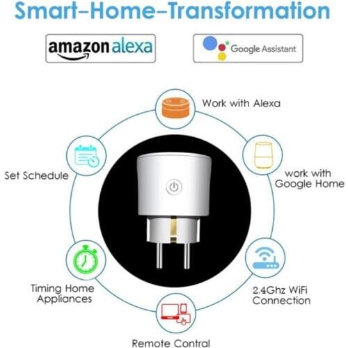2/1PCSTuya16A Wifi Socket European Standard Plug European Standard Wifi Smart Socket Alexa Wireless Remote Control Voice Control