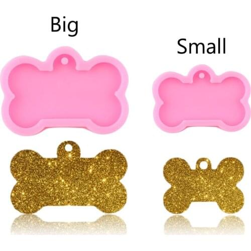 2 Piece Super Glossy Dog Bone Shape Silicone Mold Keychain Making Molds Polymer Clay Pendant Necklace Jewelry Epoxy Resin Mould