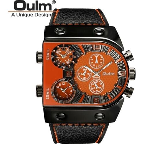 2018 Fashion Designer Brand OULM Original 3 Time Zone Leather Large Dial Sports Style Watches Men Montre Homme de Marque Grosse