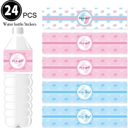 24Pcs Baby Shower Party Decor Bottle Wraps Boy Or Girls Water Bottle Label Waterproof Stickers Gender Reveal Party Favors kw32