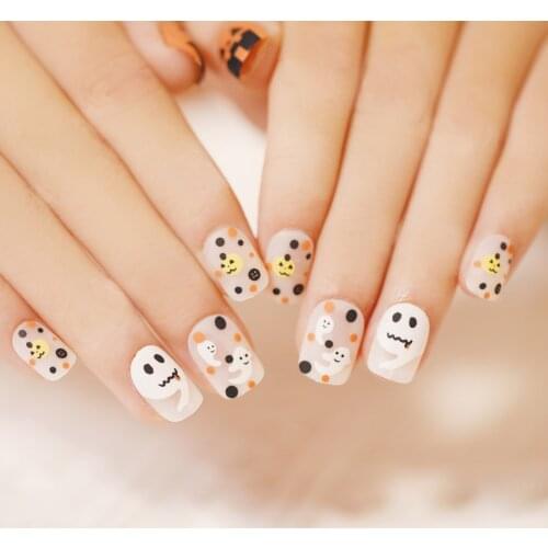 24pcs Grimace Printed Nail Patch Glue Type Removable Short Paragraph Fashion Manicure Fake Nail Patch for Halloween New NE