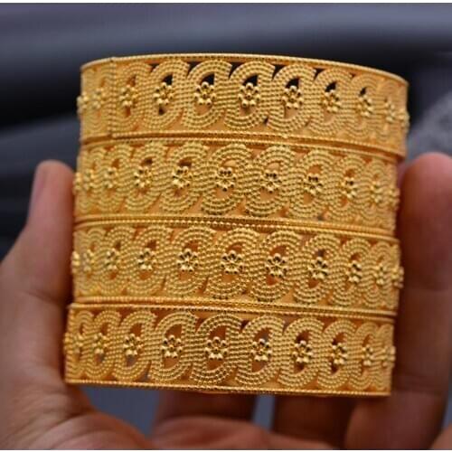 24k 4Pcs Gold Color Bangles For women African bridal Bangles Bracelets Gold wedding gifts Ethiopian Bangles jewellery
