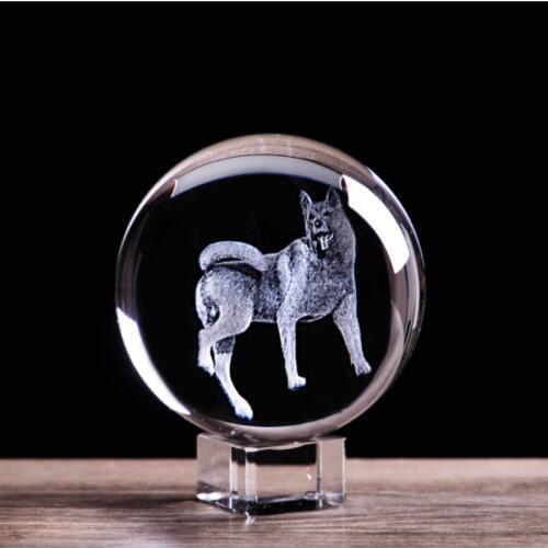 3D Laser Engraved Chinese Zodiac Dog Crystal Ball Miniature Animal Collectible Figurines Feng Shui Home Decoration Accessory