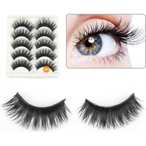 5Pairs Natural False Eyelashes Long Thick Mixed Fake Eye Lashes Makeup Mink Permanently Curled Fiber Pure Hand Fake Eye Lashes