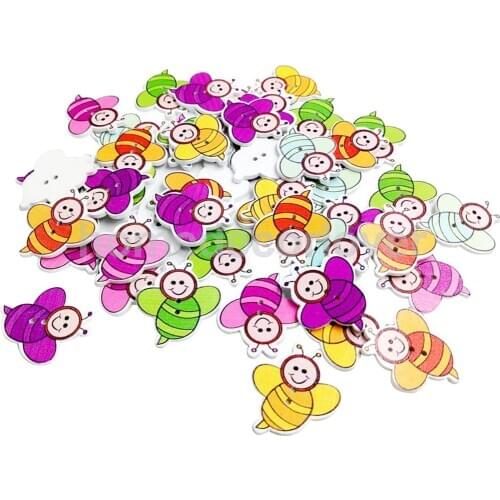 50 Pieces Assorted Color Bee Shape Wooden Buttons Scrapbooking Embellishment for DIY Crafts