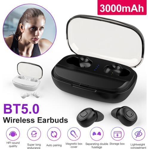 3D Bass Bluetooth 5.0 Wireless Earphones Mini Wireless Earbuds Stereo Sport Earphone with 3000mAh Charging Case for IOS Android