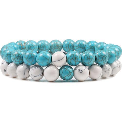 2pcs White Black Natural Stone Beaded Bracelets Classic Couple Distance Bracelet for Women Men Charm Strand Jewelry Friend Gifts