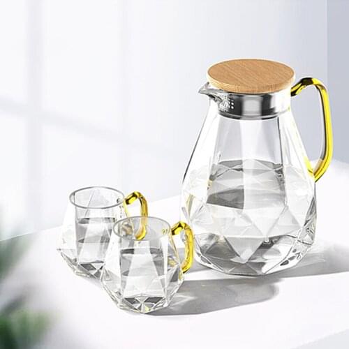 1.5L Diamond Texture Glass Teapot Set Hot Cold Water Jug Transparent Coffee Pot Home Water Carafe Heat-resistant Teapot Set