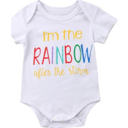 Funny Letter Printed I'M THE RAINBOW Baby Rompers Boy Girl Unisex Bodysuit Summer Toddler Clothes Outfit