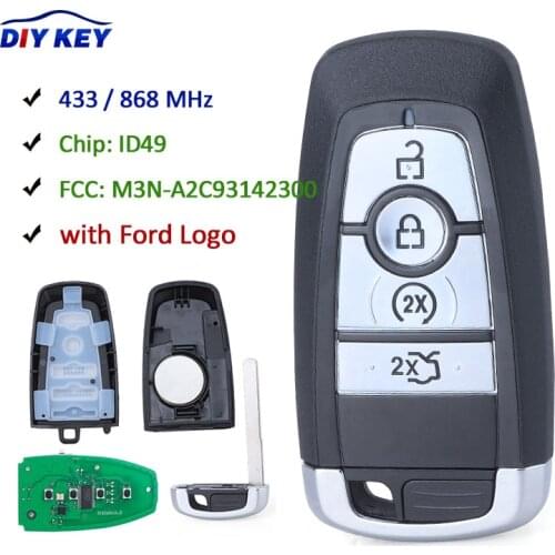 DIYKEY 433 / 868MHz 164-R8150 for Ford Edge Explorer Fusion Mustang 2017-2020 Smart Remote Key Fob 4 Button M3N-A2C93142300