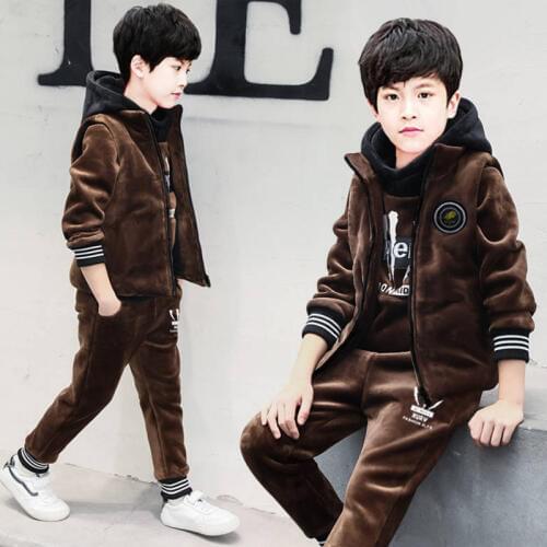 Boy Three-piece Fleece Suit New Winter 2020 Childrens Winter Velvet Vest Suits