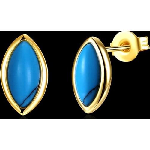 Classics Olive Shape Kallaite Stone Stud Earrings for Women Gold-Color Vintage Bijoux Oorbellen Boucle d'oreille LKS007