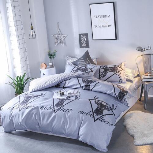 Textiles Cartoon Deer Print Bedding Set Single Double Full Size Extra Large Quilt Cover Bed Sheet Pillow Halloween Style Bedding