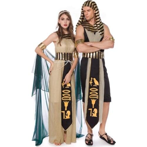 Adult Ancient Egypt Egyptian Pharaoh King Empress Cleopatra Queen Costume Halloween Party Medieval Couples Cosplay Dress