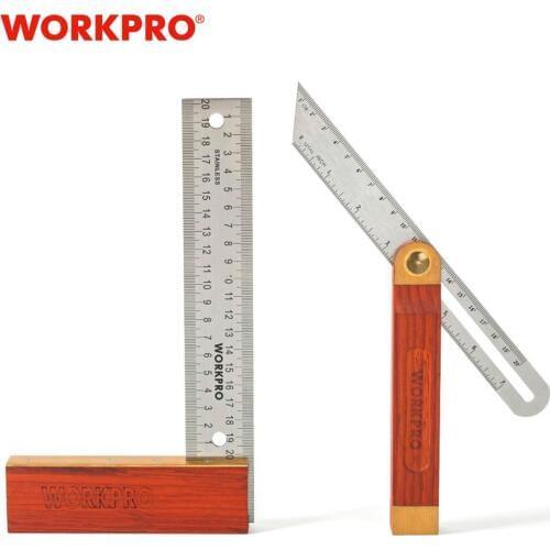 WORKPRO 2 in 1 Angle Rulers Gauges 8" Tri Square 9" Sliding T-Bevel With Wooden Handle Level Measuring Tool