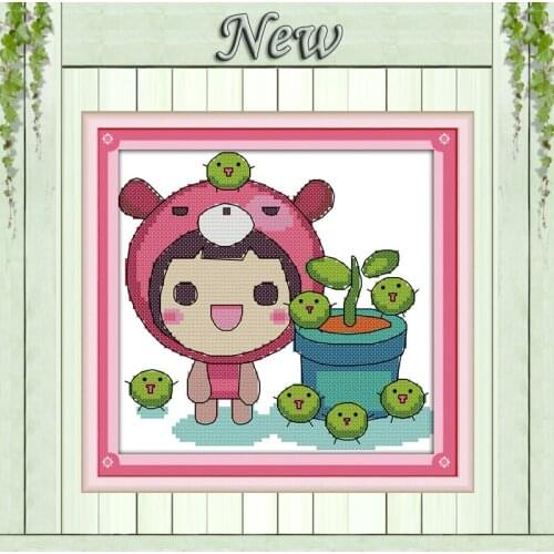 A little angel pot cartoon decor painting Counted printed on fabric Cross Stitch Needlework kits DMC 14CT 11CT DMC Embroider Set