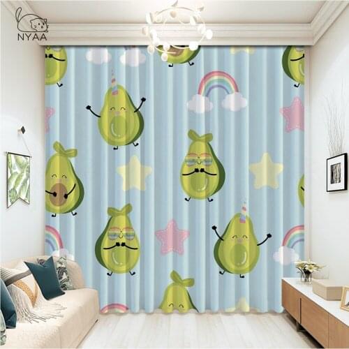 Cute Avocado Print Curtain Rainbow Modern Europe Curtain Black And Gold Pastoral Curtains On The Window Are Ready Micro Shading