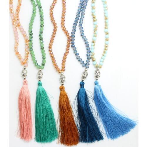 Fashion Crystal beads bead Buddha pendant handmade tassel pendant necklace boho style knotted necklace summer women jewelry