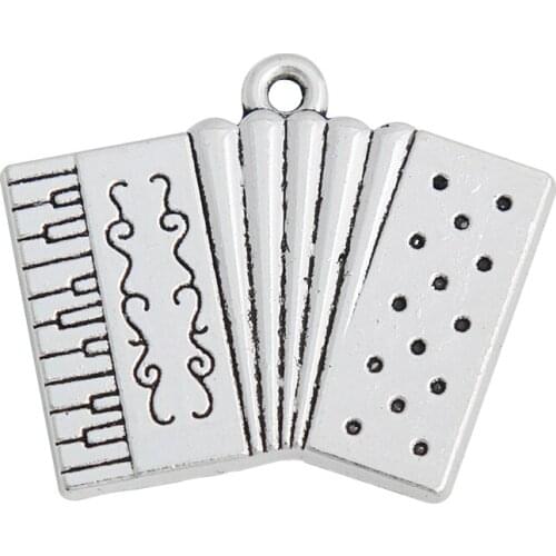 RAINXTAR Fashion Alloy Accordion Shape Music Instrument Charms For Children 27*31mm 50pcs AAC1348