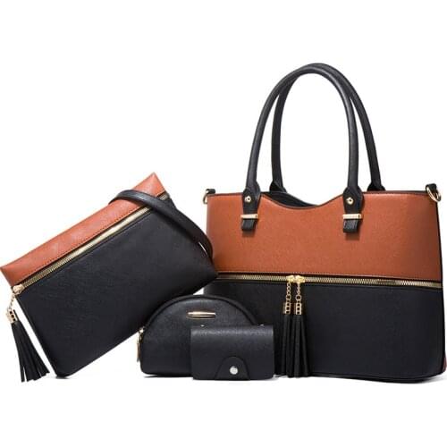 Fashion Women Pu Leather Handbags Large Capacity Ladies 4 Pieces Set Shoulder Messenger Bags Designer Female Tote Crossbody Bag