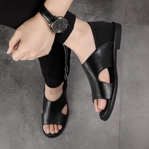 New Mens Sandals Soft Leather Sandals Black Beach Shoes Casual Sandals Men Comfortable Summer Men Shoes Sneakers Zapatos Hombre