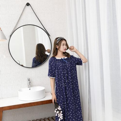 Nightdress ladies short sleeve cotton XL loose princess nightdress bathrobe women home service printing lace nightgown badjas