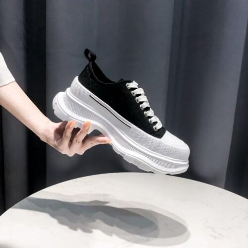 2021 New White Shoes Womens Platform Platform Shoes Canvas Old Shoes Womens Low-Top Casual Shoes Increase Couple Models