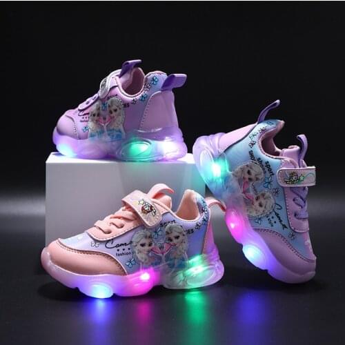 Disney new Korean girls cartoon baby girls frozen princess children elsa led light casual sports shoes