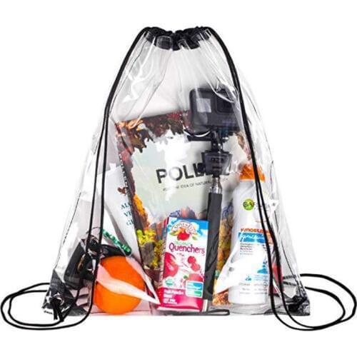 New Transparent Drawstring Backpack Cinch Sack School Tote Gym Bag Sport Pack 33 x 43cm