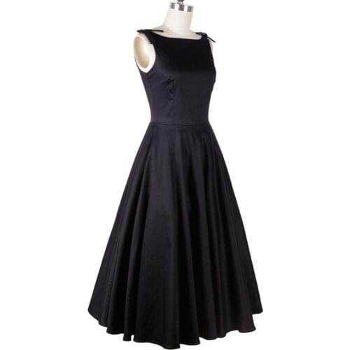 Audrey Hepburn Sleeveless Vintage Style 50s 60s Dresses Little Black Elegant Casual Dress V Neck High Waist Women Clothing