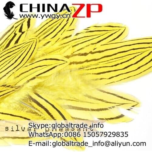 Manufacturer in CHINAZP Factory 2000pcs/lot 8~10cm Length Top Quality Dyed Yellow Silver Pheasant Feathers for DIY Decorations