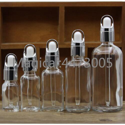 10pcs/lot 5/10/15/20/30/50/100ml Empty Clear/Amber Glass Essential Oil Perfume Bottles with Silver/gold Basket Cap DIY Container