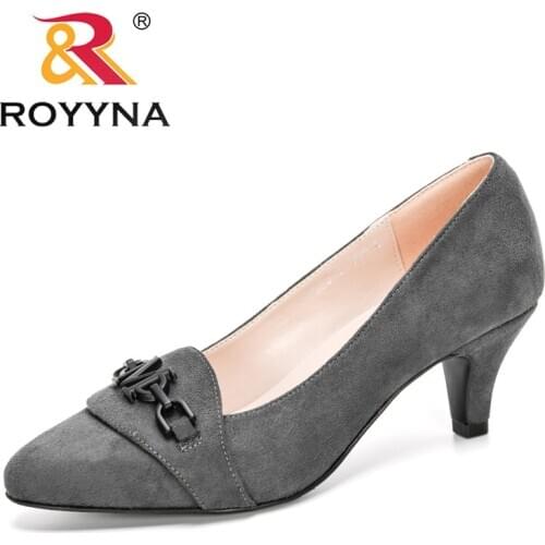 ROYYNA 2020 New Designers Flock Dress High Heels Boat Shoes Women Shadow Wedding Shoes Ladies Zapatos Mujer Office Work Footwear