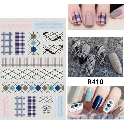 Self-adhesive 3D Stickers for Nails Geometry Plaid Stripe Nail Art Decorations Autumn Fashion Stickers Women Girl Nail Foil