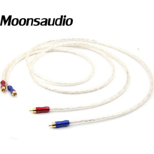 Pair Moonsaudio 5N OCC Pure Copper Silver Plated Audio Interconnect Cable With Paliccs RCA Plug