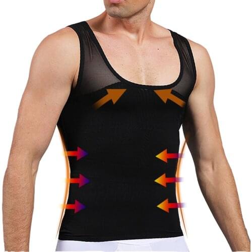 Men Power Net Body Shaper Slimming Vest Chest Waist Trainer Compression Shirt Tight Undershirt to Hide Tank Top