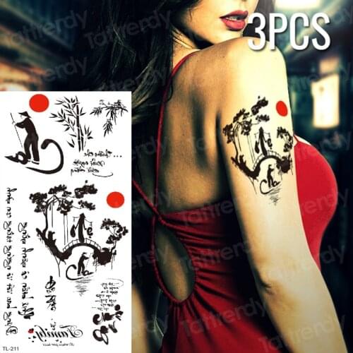 Temporary tattoo sticker chinese words tatoo letters fake tatoo body girl summer tattoo decal long lasting temporary tattoos