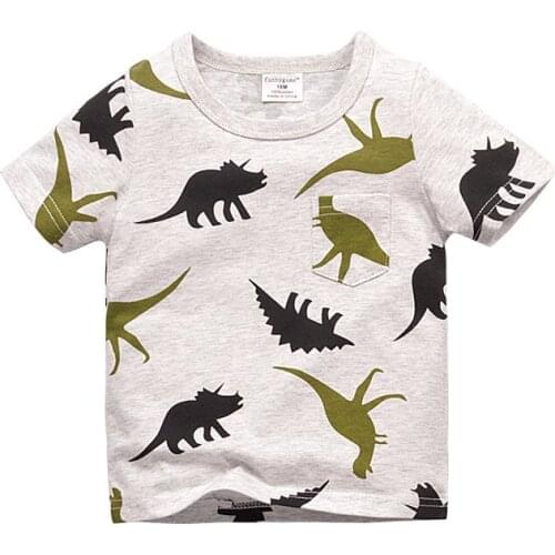 High-quality Brand Summer boys girls t-shirt Jurassic World dinosaur Print car 3D Embroidery Cotton Kids Tees tops baby clothes