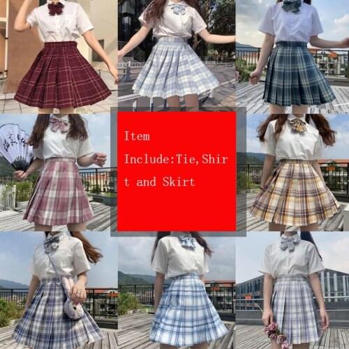 Japanese School Girl Uniform Student JK Uniform High Waist A-Line Plaid Pleated Mini Skirts Sexy JK Uniforms for Woman Full set