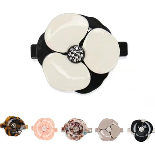 Camellia Hairpins Acetate Hair Barrette Ponytail Holders Hair Duck Clip Rhinestone Girls Hair Accessaries for Women Elastic Rope