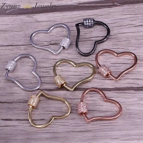 5PCS, Heart Shape Jewelry Clasps Lock Carabiner Micro Pave CZ Copper Connector Clasp in gold/rose gold/black/silver color