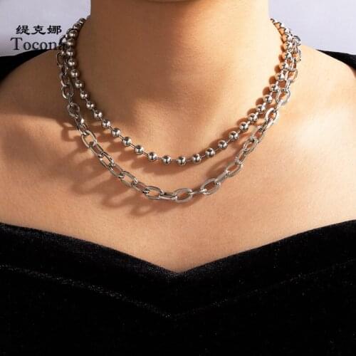 Tocona Punk Beaf Chain Choker Necklace for Women Silver Color Thick Chain Multi-layer Party Jewelry Accessories Collar 17464