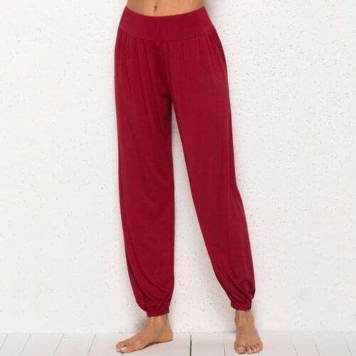 Ladies Women Beach Pants Trousers Boho Gypsy Hippie Women Wide Leg Harem Solid Color Elastic Pants Trousers