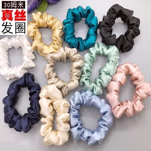 New women lovely 30mm pure silk hair scrunchies cute gum 2cm width Hair Tie Accessories Ponytail Holder