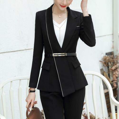 Ladies suit autumn and winter new fashion temperament Slim waist overalls elastic waist nine pants suit womens two-piece suit